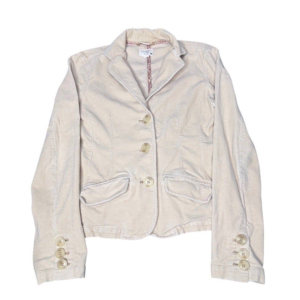 American Eagle Y2K Empire Waist Blazer Womens XS Cream‎ Corduroy Jacket 3 Button